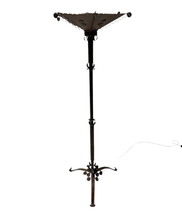Art Deco Patinated Wrought Iron Floor Lamp, 1930s